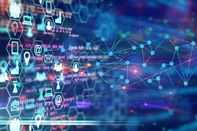 artificial intelligence icons in abstract cyber background