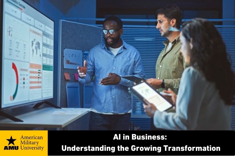 AI-in-business business professionals looking at AI projects on screen