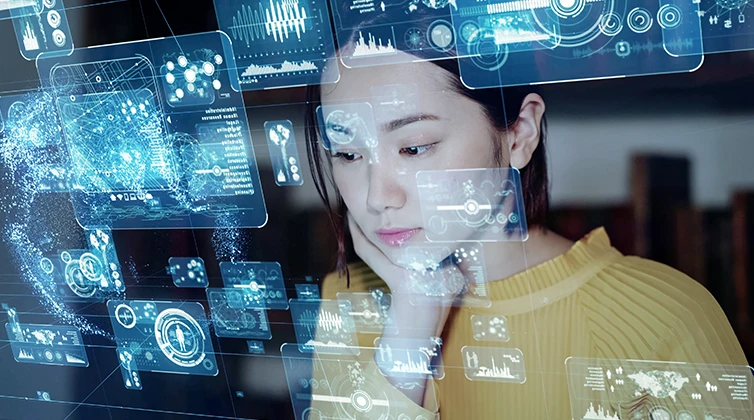 Woman looking at a screen