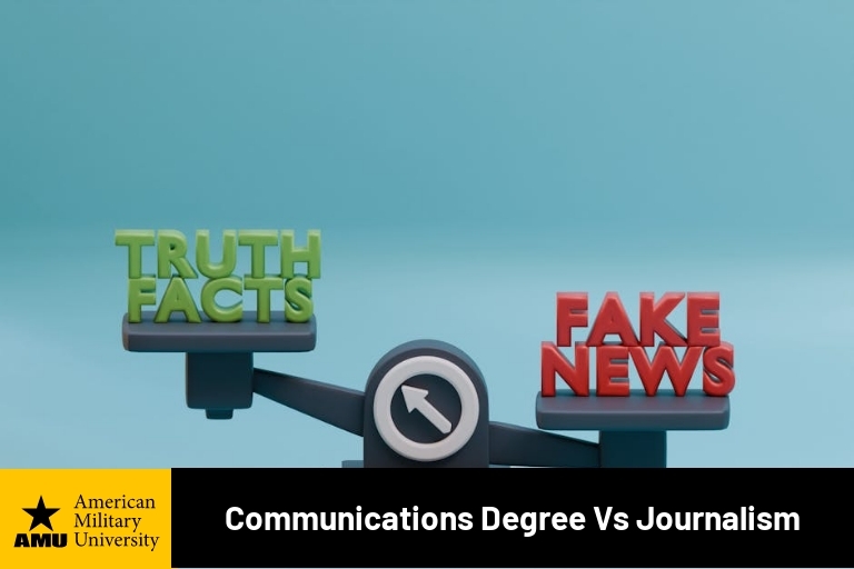 communications-degree-vs-journalism scale weighing truth facts vs. fake news