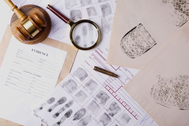 detective items including fingerprints and evidence