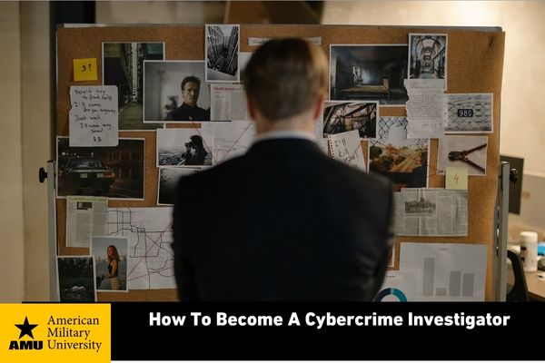 cybercrime investigator looking at evidence board