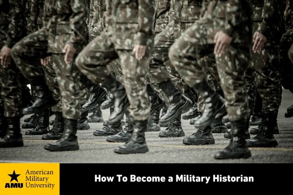 military historians marching in uniform