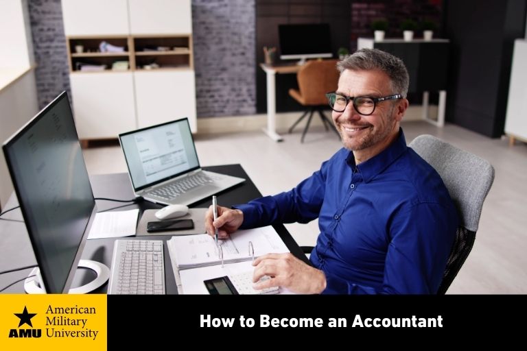 accountant sitting at desk