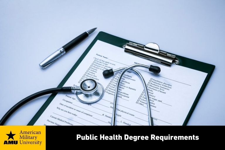 public-health-degree-requirements public health document and stethoscope