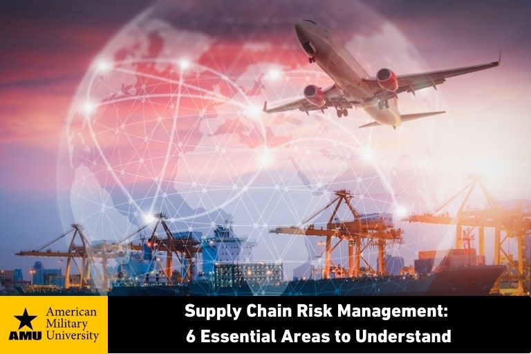 supply-chain-management-risk supply chain management airplane flying over shipping port