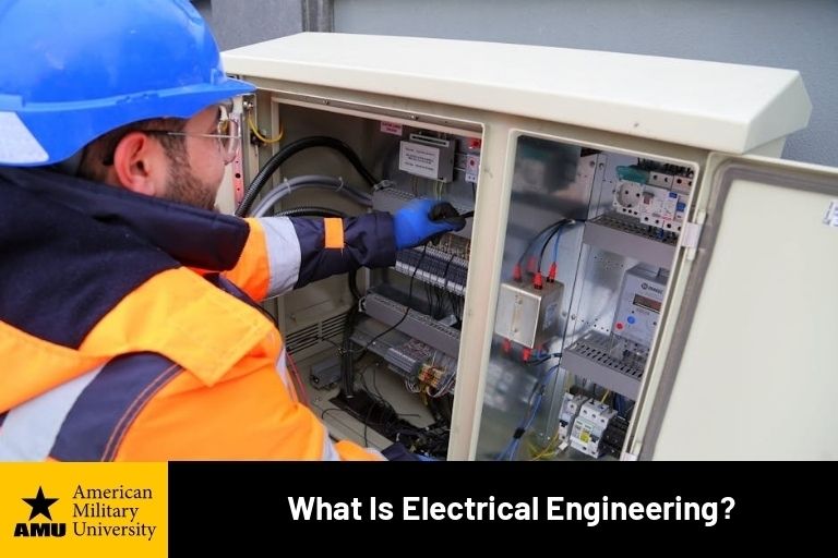 electrical engineer looking at electrical components