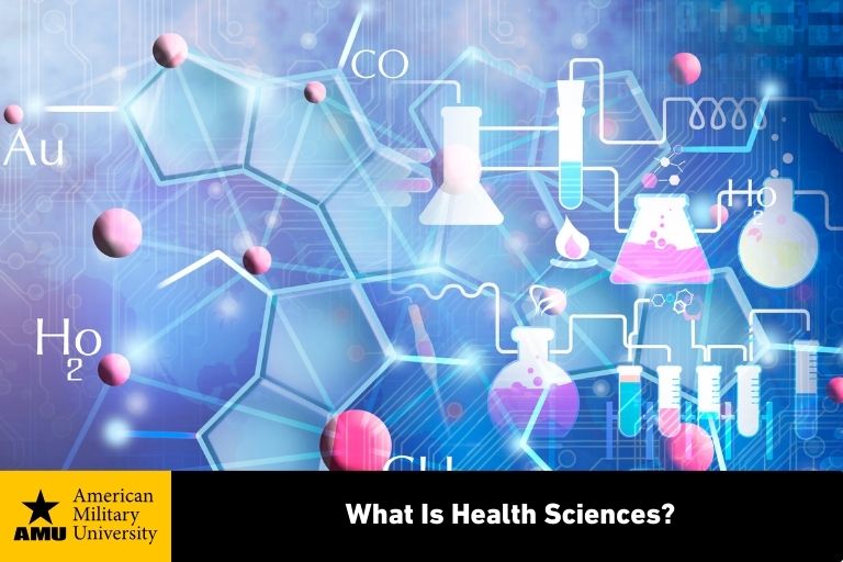 what-is-health-sciences health sciences background with chemical formulas, lab equipment icons, and molecular structures