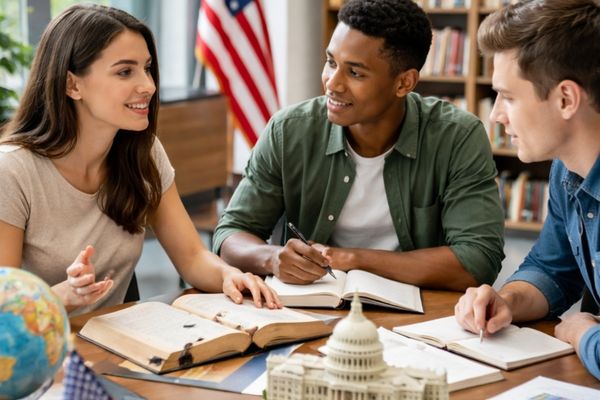 political science students discussing topics
