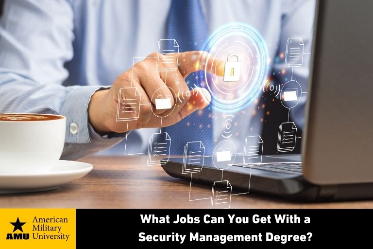what-jobs-can-you-get-with-s-security-management-degree security management professional working on laptop